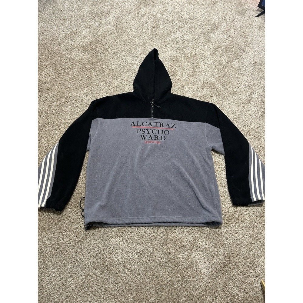 Vintage Alcatraz Psycho Ward Quarter Zip Mens Large‎ Black Gray Quarter Zip Hood
